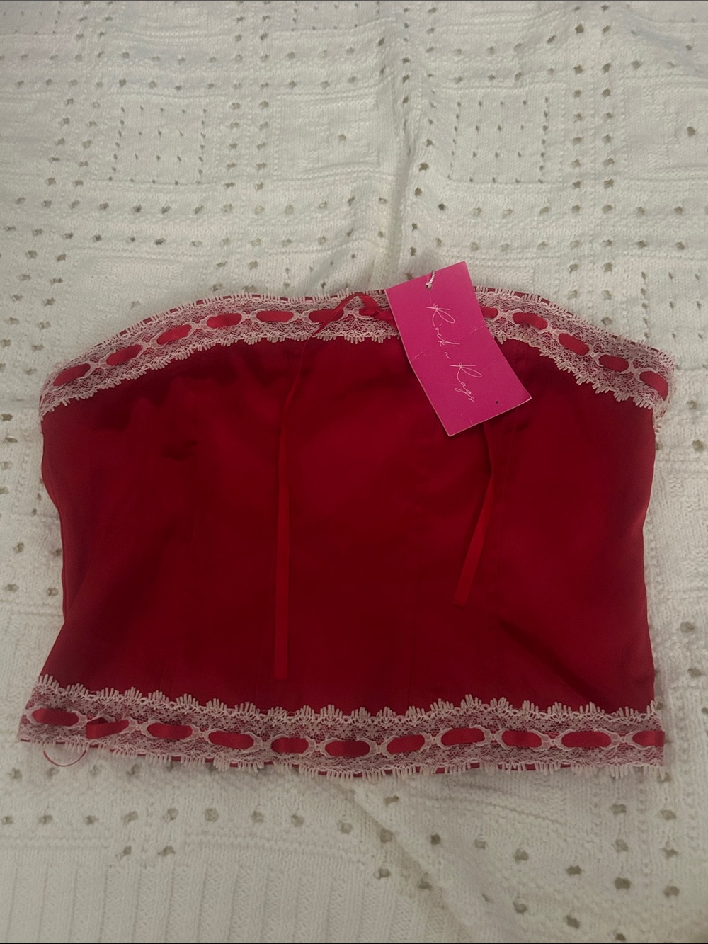 Red Lace-Trim Strapless Bandeau Top